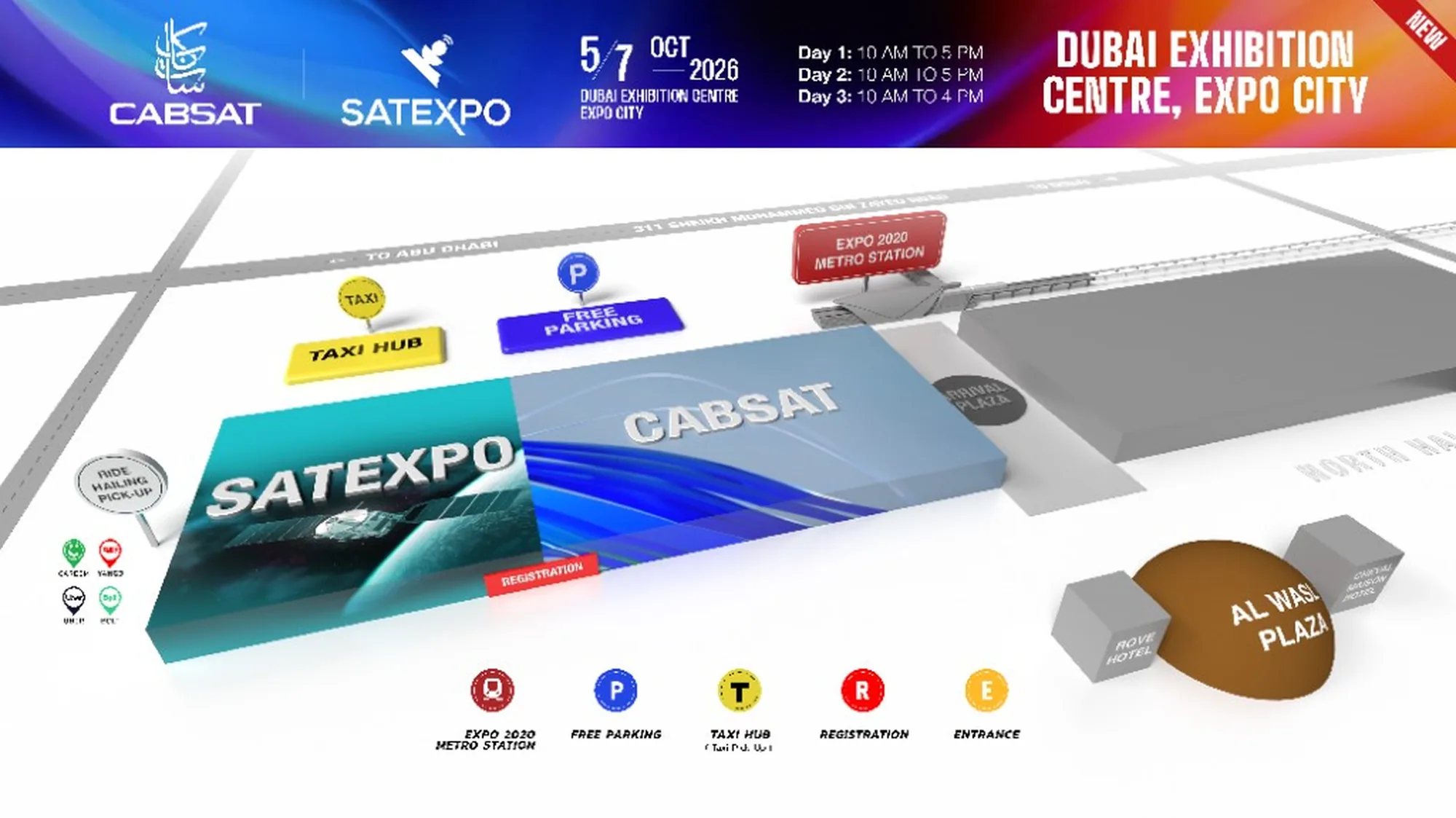 SATExpo / CABSAT iconic map at Dubai Exhibition Centre, Expo City