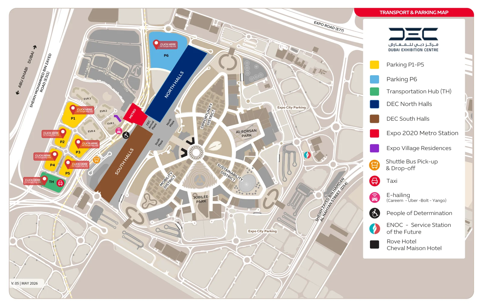 CABSAT / SATExpo 2027 venue transport and parking map